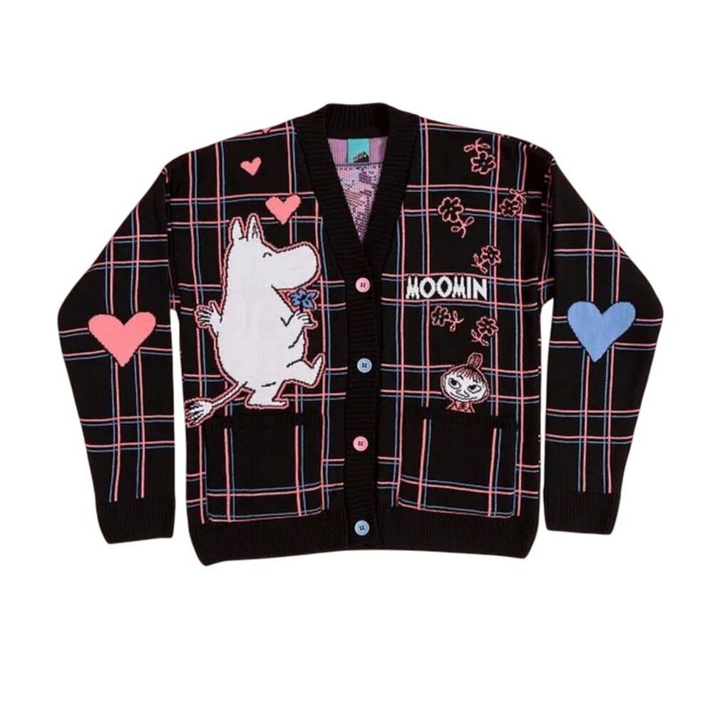 Moomin Unisex Adult In Love Checked 80th Cardigan / Black